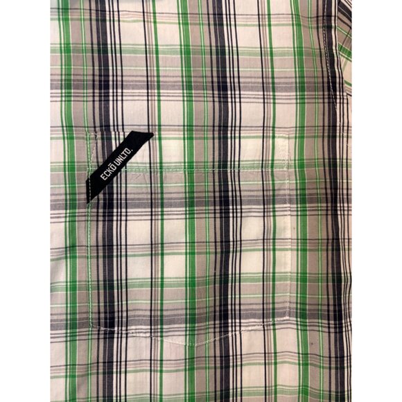 Ecko Unltd Mens Plaid Short Sleeve Button-Up Shirt Large Green/Gray - Picture 5 of 14